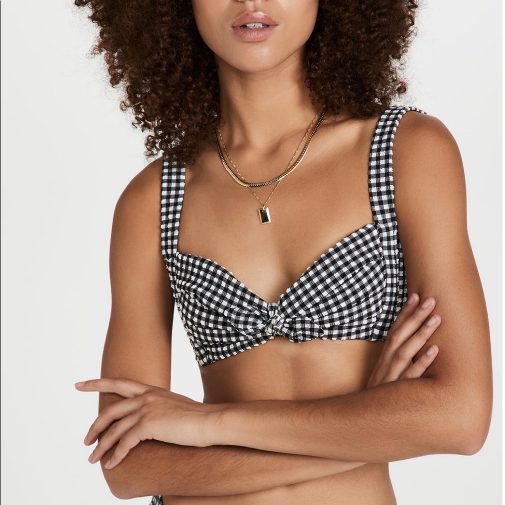 NEW Montce Kayla Black White Gingham Bikini Swim Top L XL